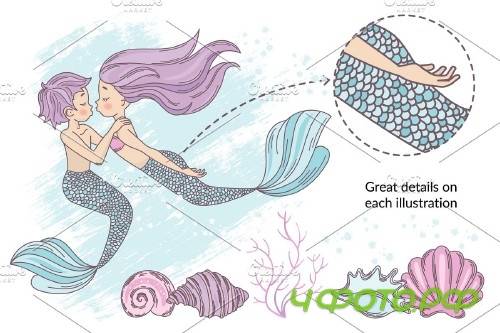 Mermaid in Love Illustration Set - 3383689