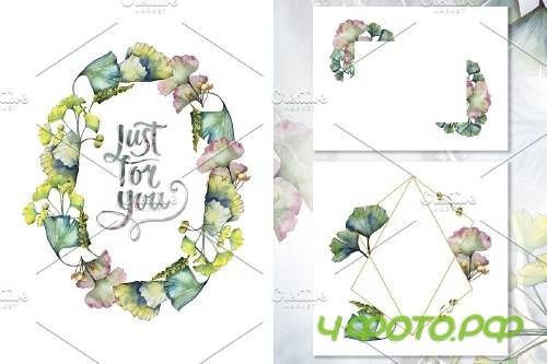 Green Ginkgo leaves Watercolor - 4119344