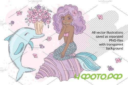 Mermaid in Love Illustration Set - 3383689