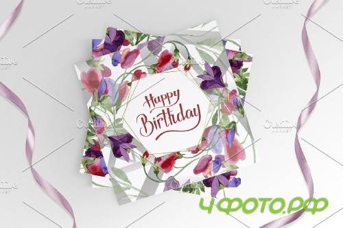 Watercolor Flowers Sweet Pea PNG - 4119327