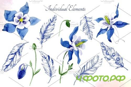 Watercolor flower Aquilegia blue - 4119295
