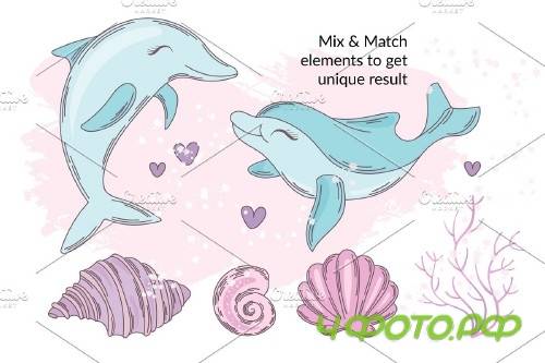 Mermaid in Love Illustration Set - 3383689