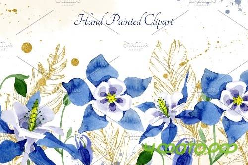 Watercolor flower Aquilegia blue - 4119295