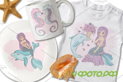 Mermaid in Love Illustration Set - 3383689