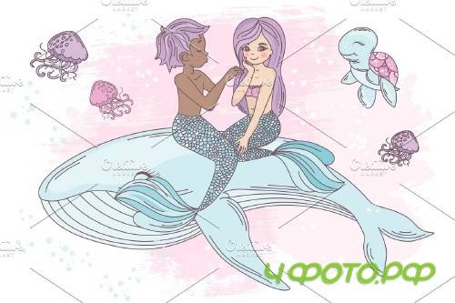 Mermaid in Love Illustration Set - 3383689