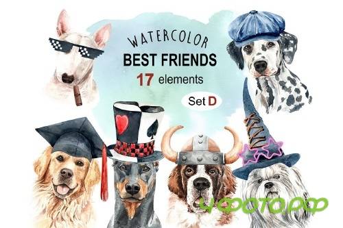 Dog watercolor clipart, Pet clip arts, Dog Set D - 349839