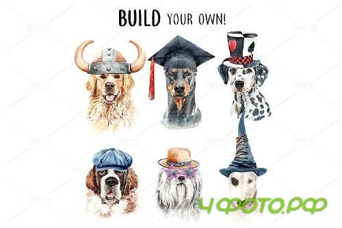Dog watercolor clipart, Pet clip arts, Dog Set D - 349839