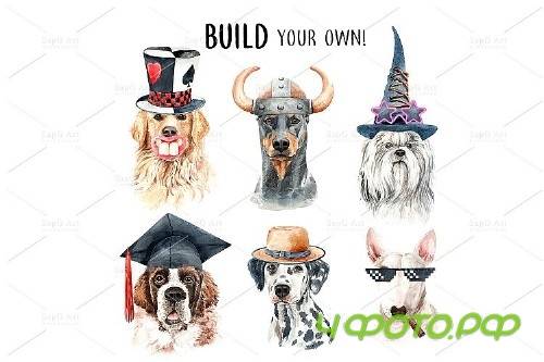 Dog watercolor clipart, Pet clip arts, Dog Set D - 349839