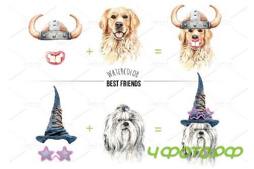 Dog watercolor clipart, Pet clip arts, Dog Set D - 349839