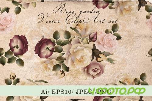 Vintage Rose Garden Vector Clip Art Vintage Rose Garden Vector Clip Art
