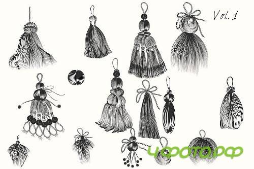 Collection of vector engraved tussles for design - 321471