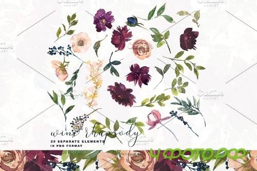 Watercolor White & Peach Florals - 4107780