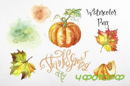 Thanksgiving day. Set of watercolor clipart - 353312