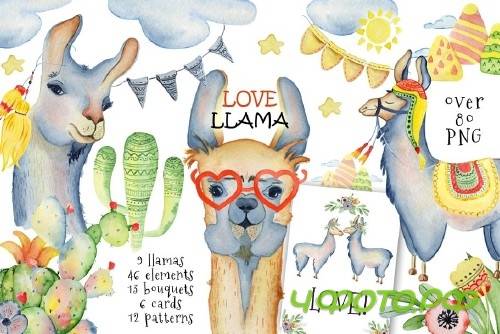 Watercolor llamas - 2106704