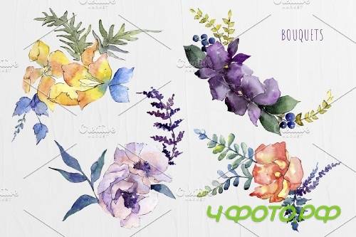 Watercolor Bouquet Summer Garden png - 4127517