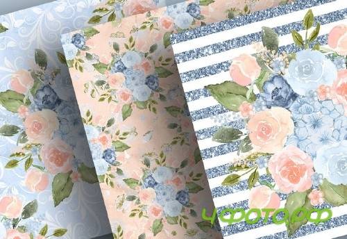Watercolor Blue Peach design and digital paper pack