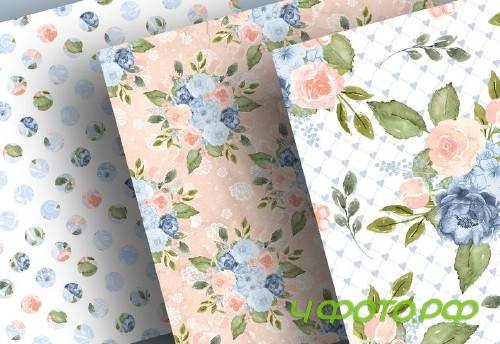 Watercolor Blue Peach design and digital paper pack