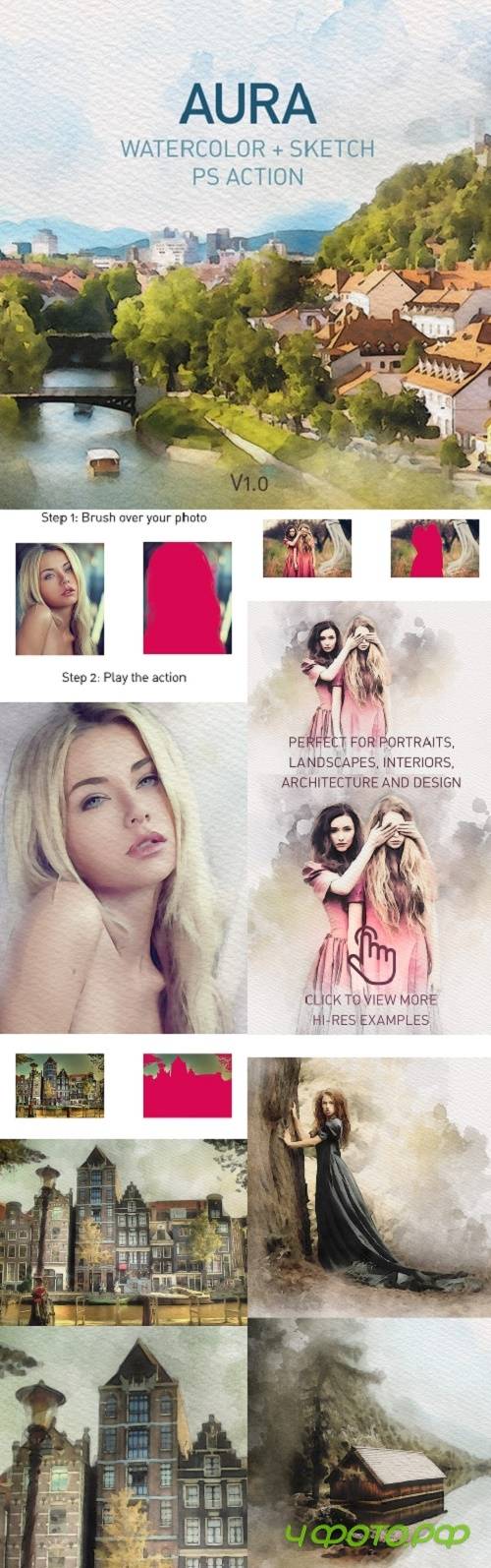 AURA | Watercolor Sketch Photoshop Action  24723400