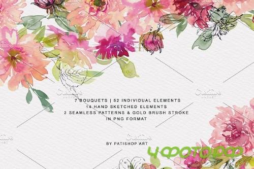 Watercolor Pink Dahlia Set - 4174931