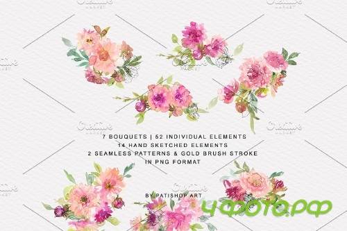 Watercolor Pink Dahlia Set - 4174931