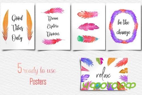 Watercolor Feather Clipart - 4183917