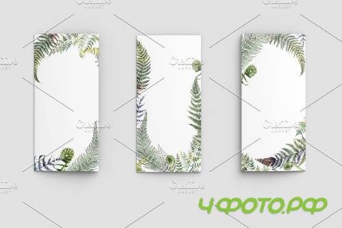 Green fern leaves watercolor png - 4254347