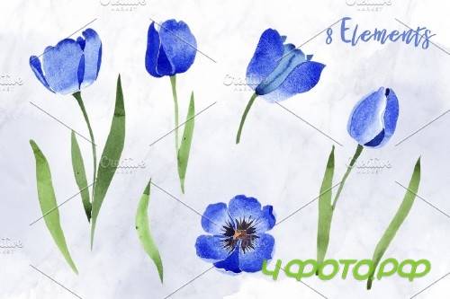 Tulip watercolor clipart Blue png - 4254076