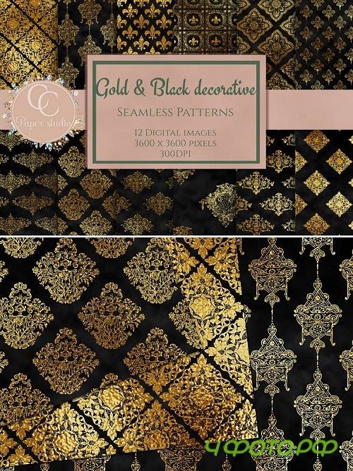 Gold and black damask digital paper - 349140