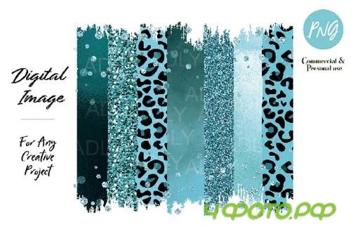 Turquoise Leopard Brush Strokes Sublimation transfer clipart - 376634