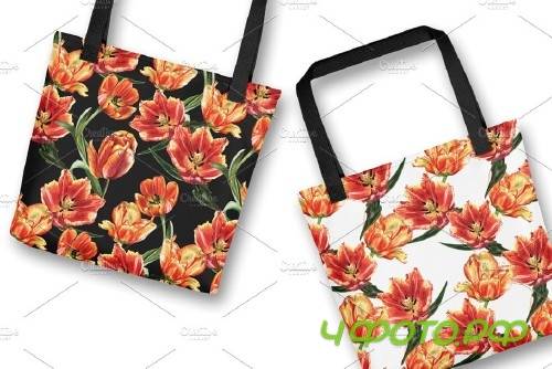 Tulip red PNG watercolor flower set - 4230147
