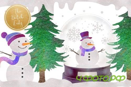Snowman & Snowglobe Clipart Set - 4290593