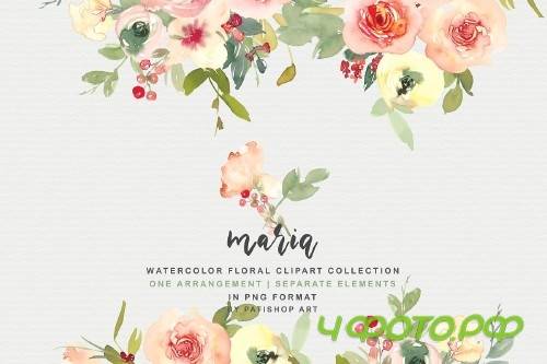 Pink Blush Watercolor Floral Clipart Collection - 386652