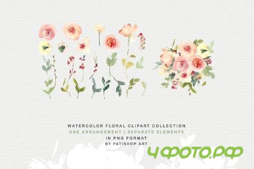 Pink Blush Watercolor Floral Clipart Collection - 386652