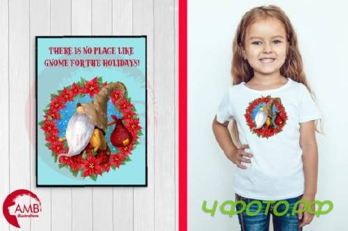 Gnome with Poinsettia Wreath AMB-2686