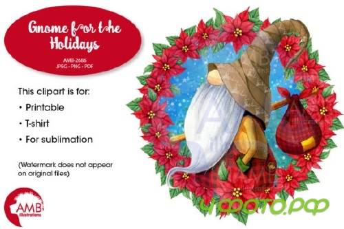 Gnome with Poinsettia Wreath AMB-2686