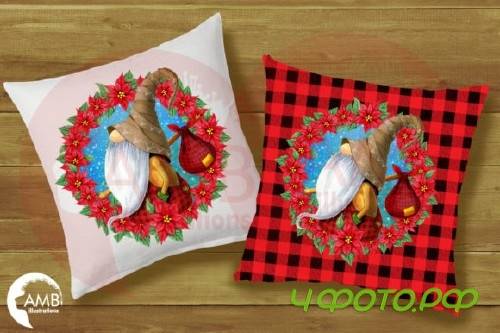Gnome with Poinsettia Wreath AMB-2686