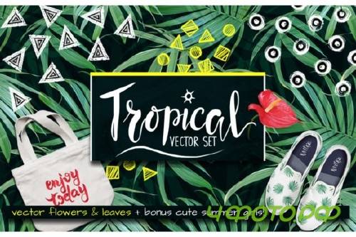 Tropical Vector Flower & Leaves