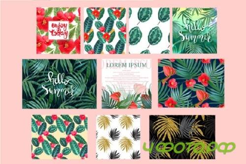 Tropical Vector Flower & Leaves