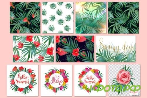 Tropical Vector Flower & Leaves