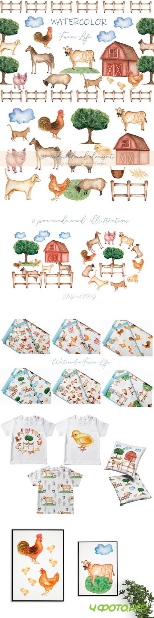 Watercolor Farm life - 3699387