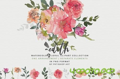 Blush Red Watercolor Peony Clipart Collection