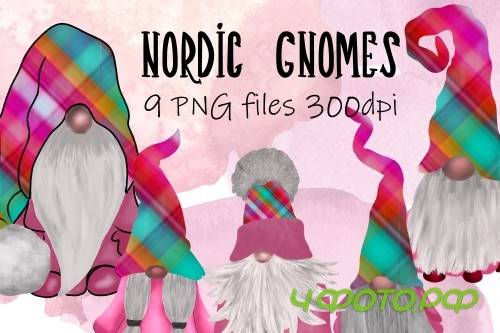 Scandinavian Tomte Gnomes - Pink Tartan - 406746