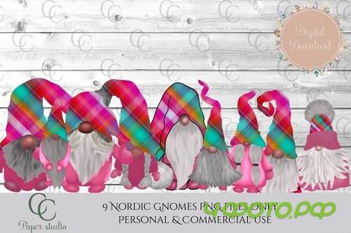 Scandinavian Tomte Gnomes - Pink Tartan - 406746