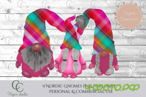 Scandinavian Tomte Gnomes - Pink Tartan - 406746