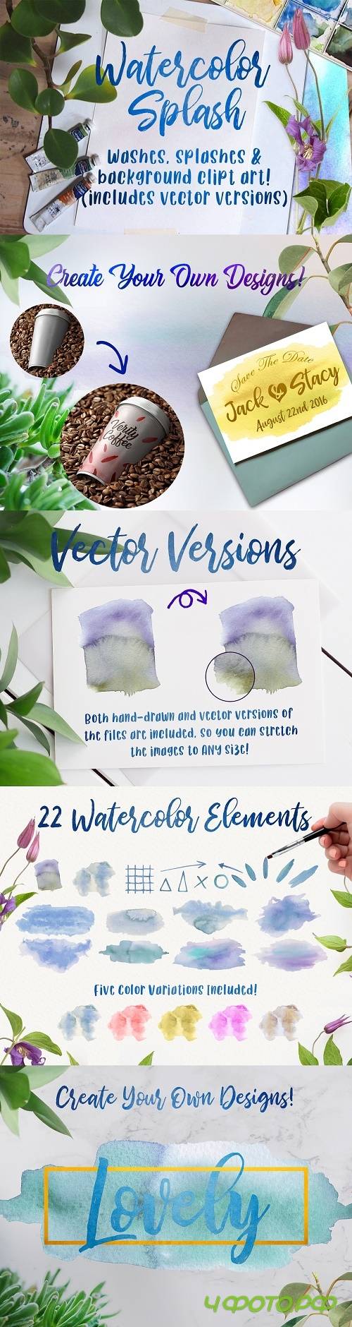 Watercolor Splash Clip Art, Vector Watercolor Backgrounds! - 290936