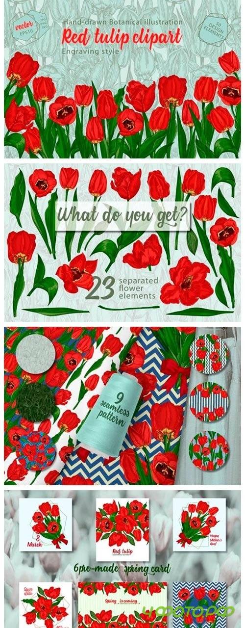 Red tulips vector clipart - 4540630