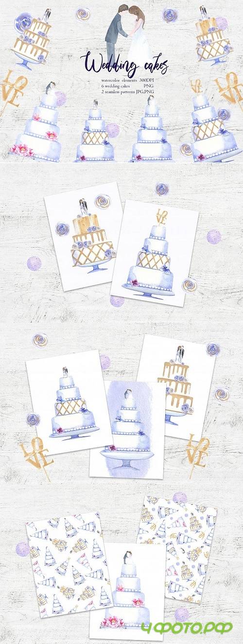 Watercolor Wedding Cakes Clip Art  - 429765