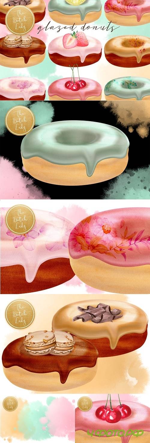 Glazed Decorated Donuts Clipart Set - 4595485