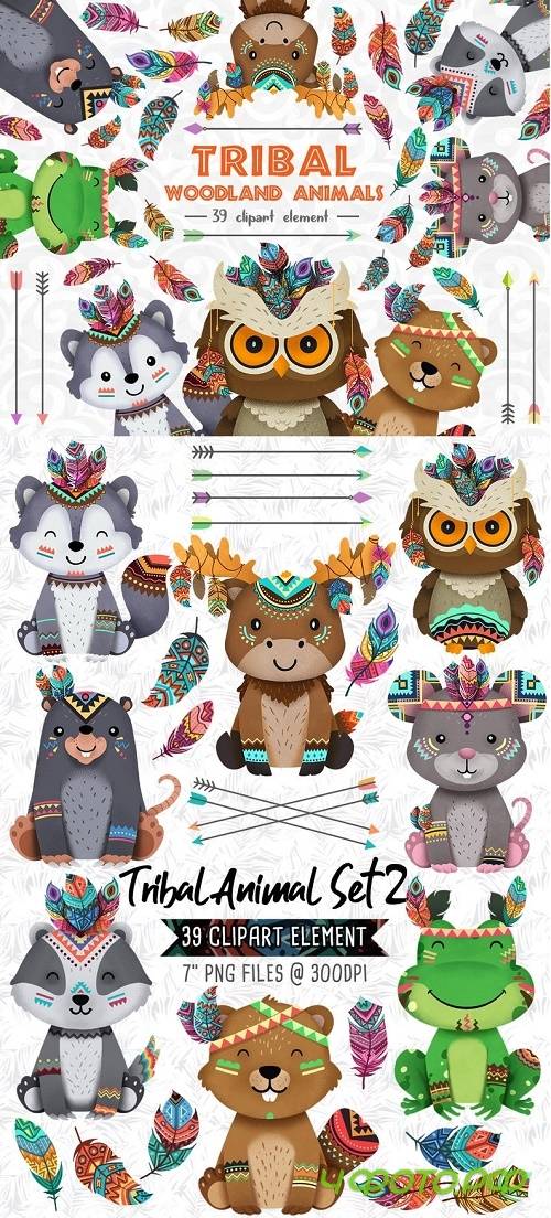 Tribal Woodland Animal Clipart Set 2