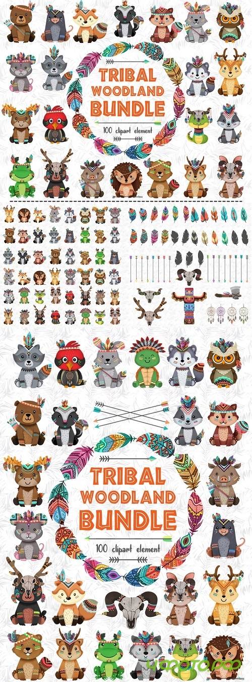 Tribal Woodland Animal Clipart Bundle
